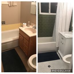 Bathroom before and after!! There was carpet and no shower installed