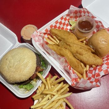 Hook And Ladder - large bacon cheeseburger, fries, fish and chips! - Burgers Near Me - Salt Lake City, Utah