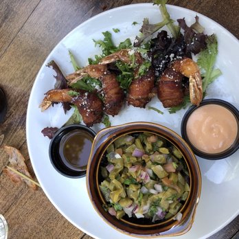 Fire Up Grill - Bacon wrapped shrimp, nopalitos and 2 dipping sauces. Vinegar based was really good and the mayo based was too much! - Bars Near Me - Riverside, California Fire Up Grill - Bacon wrapped shrimp, nopalitos and 2 dipping sauces. Vinegar based was really good and the mayo based was too much! - Bars Near Me - Riverside, California