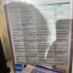 Albert E Jeffrey Tax - Prices listed at reception.