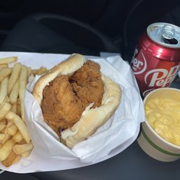 Chicken Sandwich Meal and side of Mac and cheese