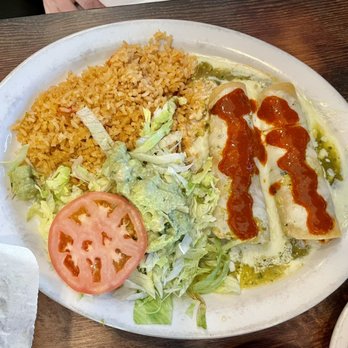 Villa's Patio Mexican Restaurant - Enchiladas (+ husband added the hot sauce to them) - Mexican Near Me - Marion, Iowa