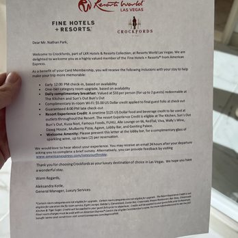 Crockfords - Las Vegas - 03/03/2023 FHR Letter - Resorts Near Me - Las Vegas, Nevada Crockfords - Las Vegas - 03/03/2023 FHR Letter - Resorts Near Me - Las Vegas, Nevada