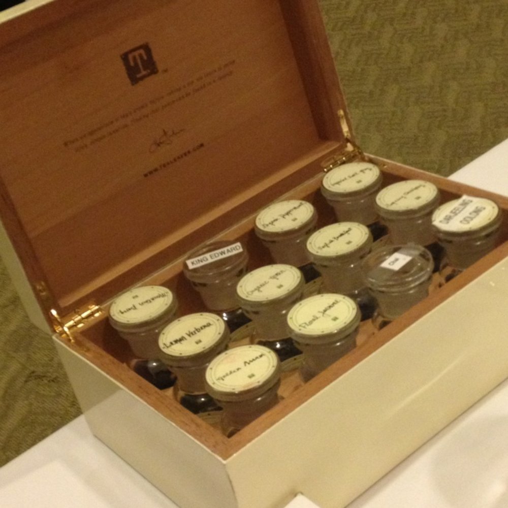 Tea samples to smell.