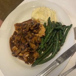 Chicken Marsala was cold. The potato's had some warmth in the middle. Chicken Marsala was cold. The potato's had some warmth in the middle.
