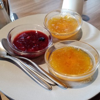 Basalt - If I remembered correctly........Orange Marmalade, Pineapple jam, & Strawberry jam. - New American Near Me - Honolulu, Hawaii