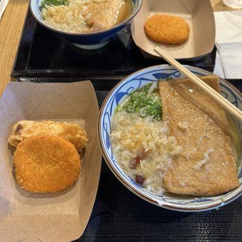 Marugame Udon - Kitsune udon with side of potato cricket and fluffy egg roll - Japanese Near Me - Los Angeles, California Marugame Udon - Kitsune udon with side of potato cricket and fluffy egg roll - Japanese Near Me - Los Angeles, California