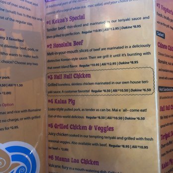 Hawaiian Time - Part of the menu. - Hawaiian Near Me - Salem, Oregon