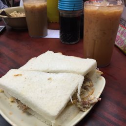Beef and egg sandwich with tea Beef and egg sandwich with tea