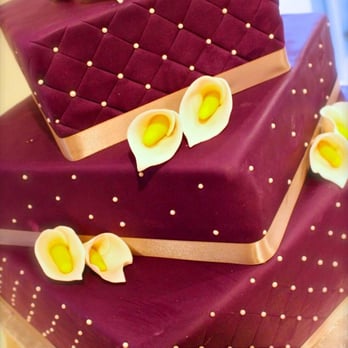 Karla's Cakes - Diaz-Tabora Wedding Cake by Karla (square quilted purple wedding cake w/ white pearls, gumpaste calla lilies and silver ribbon) - Desserts Near Me