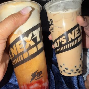 Presotea - Lychee Milk Tea with black pearls and Lychee Strawberry Fruit Tea with coconut cream - Bubble Tea Near Me - North Las Vegas, Nevada