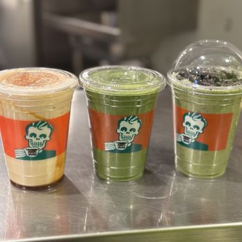 Rad Coffee - (left to right) Blended horchata w/oat, blended matcha w/lavender&blended Frankenstein both w/soy. - Coffee & Tea Near Me - Long Beach, California Rad Coffee - (left to right) Blended horchata w/oat, blended matcha w/lavender&blended Frankenstein both w/soy. - Coffee & Tea Near Me - Long Beach, California