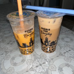Bubble Leaf Boba Lounge - Thai tea (left) , Brown Sugar Milk Tea (right)