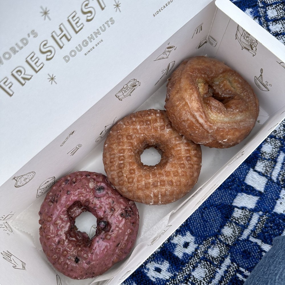 Sidecar Doughnuts & Coffee - Huckleberry, salt & butter, and old fashioned - Donuts Near Me - Manhattan Beach, California