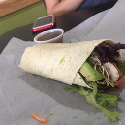 Half portion veggie wrap with sesame ginger dressing. Delicious vegetarian option. Half portion veggie wrap with sesame ginger dressing. Delicious vegetarian option.