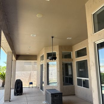 RP Energy - Before...old overhead lights, useless speaks, and a Mist America misting fan that was not worth the hassle. - Electricians Near Me RP Energy - Before...old overhead lights, useless speaks, and a Mist America misting fan that was not worth the hassle. - Electricians Near Me