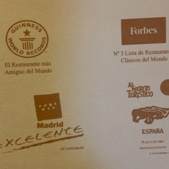 Botín - Some of the excellence stamps of approval the restaurant has earned!!! - Spanish Near Me - Madrid, M Botín - Some of the excellence stamps of approval the restaurant has earned!!! - Spanish Near Me - Madrid, M