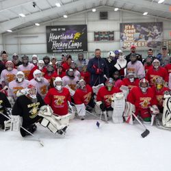 Heartland Hockey Camp - The 2018 U.S. Olympic Women's Hockey Head Coach and former NHL goalie, Robb Stauber, leading the goalie group.