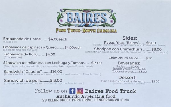 Menu photo 1 Baires Hendersonville, NC Menu photo 1 Baires Hendersonville, NC