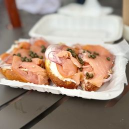 Lox and Cream cheese bagel. Lox and Cream cheese bagel.
