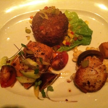 Eleven - Seafood tasting with crab cake, salmon, and scallops - New American Near Me - Pittsburgh, Pennsylvania Eleven - Seafood tasting with crab cake, salmon, and scallops - New American Near Me - Pittsburgh, Pennsylvania