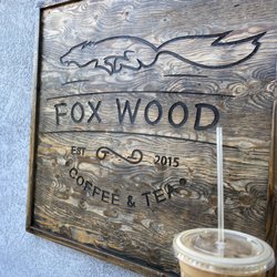Foxwood Coffeehouse - Outside patio sign & hazelnut chocolate latte