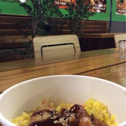 Chubby Rice - Tonkatsu rice topping. The wooden table and chairs are a nice touch.