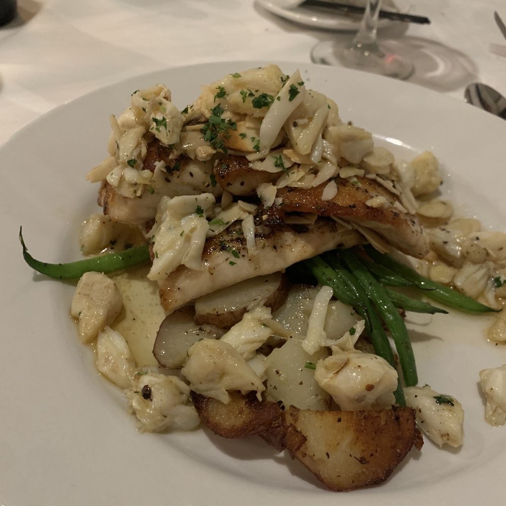 Cafe Lynn - Redfish almondine with lump crabmeat - Seafood Near Me - Mandeville, Louisiana Cafe Lynn - Redfish almondine with lump crabmeat - Seafood Near Me - Mandeville, Louisiana