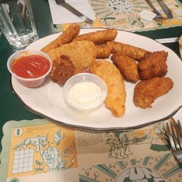Chicken strios, mozzarella sticks and wings