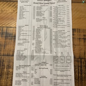 Sushi Shogun - Menu (take out version of their menu) - Sushi Bars Near Me - Surrey, British Columbia