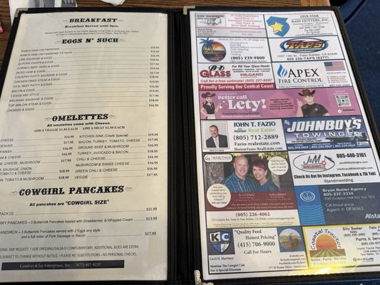 Menu photo 1 Cowgirl Cafe Paso Robles, CA Menu photo 1 Cowgirl Cafe Paso Robles, CA