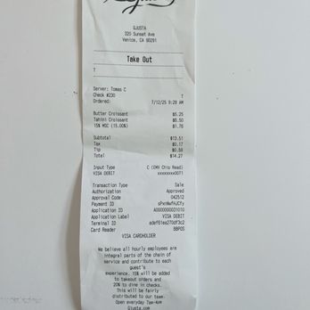 Gjusta - My receipt $14.27 for 2 subpar croissants. - Bakeries Near Me - Venice, California