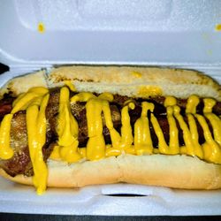 Tooney's Flavor House - Dog w/ Bacon, cheese, and mustard