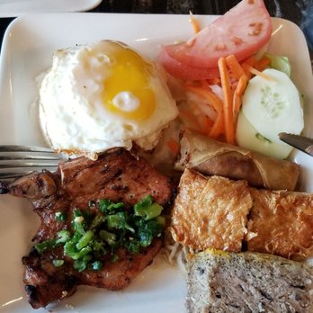 Pho Today - Cóm Tâm Today - Grilled Pork Chop, Shredded Pork, Egg Quiche, Spring Roll, Fried Shrimp Tofu and Fried Egg over rice. - Vietnamese Near Me - Fort Lee, New Jersey Pho Today - Cóm Tâm Today - Grilled Pork Chop, Shredded Pork, Egg Quiche, Spring Roll, Fried Shrimp Tofu and Fried Egg over rice. - Vietnamese Near Me - Fort Lee, New Jersey
