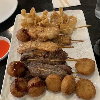 Makoto - Crab Rangoon Satay Beef Satay Chicken Golden Crispy Scallop Takoyaki Miso Soup - Sushi Bars Near Me - Avenel, New Jersey Makoto - Crab Rangoon Satay Beef Satay Chicken Golden Crispy Scallop Takoyaki Miso Soup - Sushi Bars Near Me - Avenel, New Jersey