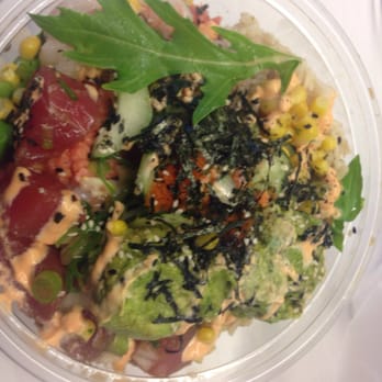 PokeMIX - Medium Poke Bowl with half brown rice and half mixed greens. Protein = shrimp, ahi tuna chunks, and spicy tuna. - Hawaiian Near Me - Pasadena, California PokeMIX - Medium Poke Bowl with half brown rice and half mixed greens. Protein = shrimp, ahi tuna chunks, and spicy tuna. - Hawaiian Near Me - Pasadena, California