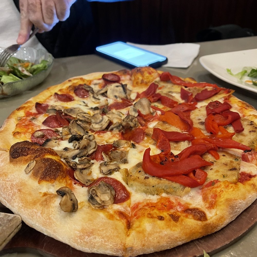 Jo Jo Pizza - Traditional Hand Tossed Pizza: eggplant-grilled red peppers/ mushrooms-pepperoni. - Italian Near Me - Pleasantville, New Jersey
