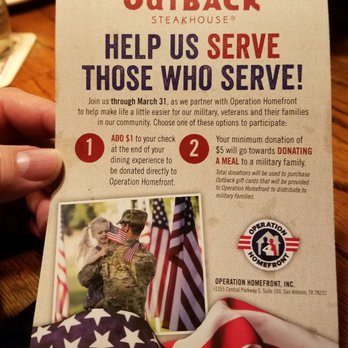 Outback Steakhouse - Operation Homefront - Steakhouses Near Me - Parsippany, New Jersey Outback Steakhouse - Operation Homefront - Steakhouses Near Me - Parsippany, New Jersey
