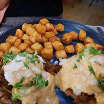 Cafe Americano Paris - Birria eggs Benedict and potatoes - Breakfast & Brunch Near Me - Las Vegas, Nevada