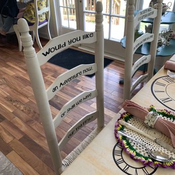 The Hatter Cafe - Adorable sayings on chairs and glassware! - Cafes Near Me - Mentone, Alabama