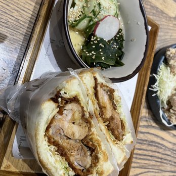 Momonoki - Fried Chicken Sando and cucumber wakame side salad - Cafes Near Me - Atlanta, Georgia