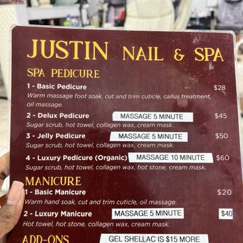 Justin Nail and Spa - Picture of the offerings. - Nail Salons Near Me - Houston, Texas
