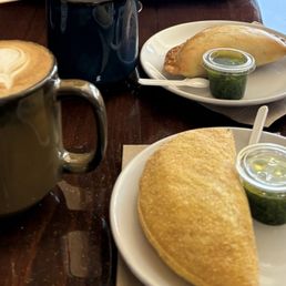 Breakfast: vanilla latte and - gluten free, Deep-Fried Beef Mandioca (Yucca) empanadas Breakfast: vanilla latte and - gluten free, Deep-Fried Beef Mandioca (Yucca) empanadas