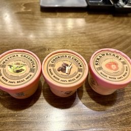 To go ice cream. Matcha, Cookies & Cream, Strawberry To go ice cream. Matcha, Cookies & Cream, Strawberry