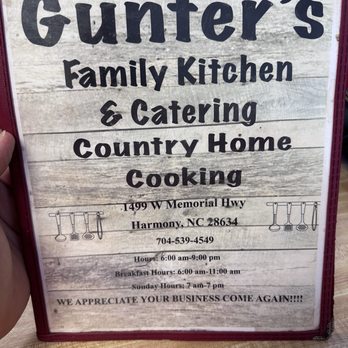 Gunter’s Family Kitchen - Menu cover - Diners Near Me - Harmony, North Carolina Gunter’s Family Kitchen - Menu cover - Diners Near Me - Harmony, North Carolina