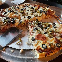 Thick crust with 5 toppings. Thick crust with 5 toppings.