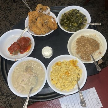 Mary Mac's Tea Room - Family Meal meatloaf, Fried Chicken, Rice and Gravy, Collard Greens, chicken and dumplings, Macaroni and Cheese - Southern Near Me - Atlanta, Georgia