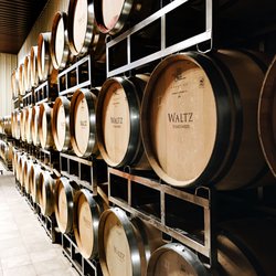 Waltz Vineyards Estate Winery - Our French oak barrel room.