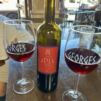 Georges Greek On Second - Wine Mondays. All bottles are half off. This one is Apla red blend (Greek wine) - Greek Near Me - Long Beach, California