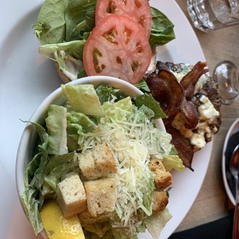 Atlas Cafe - Black and Blue burger with a chaser side - Cafes Near Me - Courtenay, British Columbia
